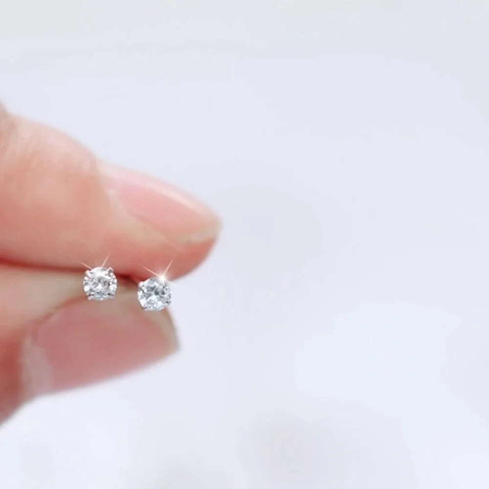 0.84-2Ct Round Cut Simulated Diamonds Back Silver Earrings Studs - Picture 5 of 17